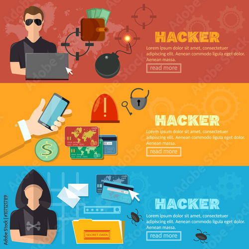 Hacker horizontal banner virus attack e-mail spam viruses bank