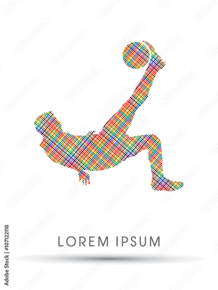 Soccer player hit the ball, Bicycle Kick designed using line colorful pixels graphic vector.
Soccer player hit the ball, Bicycle Kick designed using line colorful pixels graphic vector.