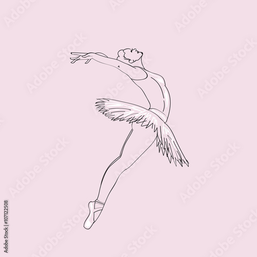 Hand drawn sketch of young ballerina standing in a pose. Ballerinas collection Vol.2.