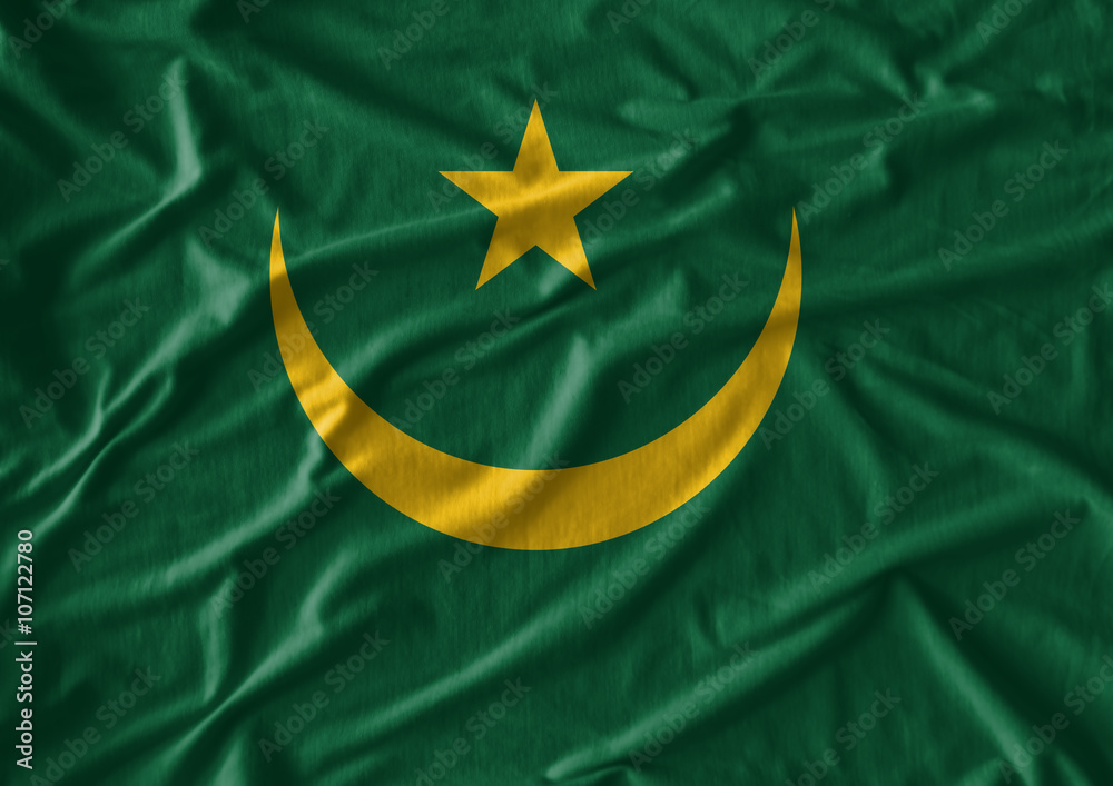 Mauritania flag pattern on the fabric texture Mauritania flag pattern on the fabric texture