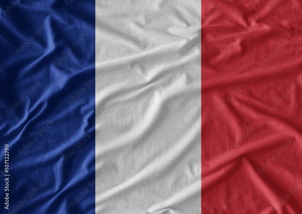Waving flag of France. Flag has real fabric texture