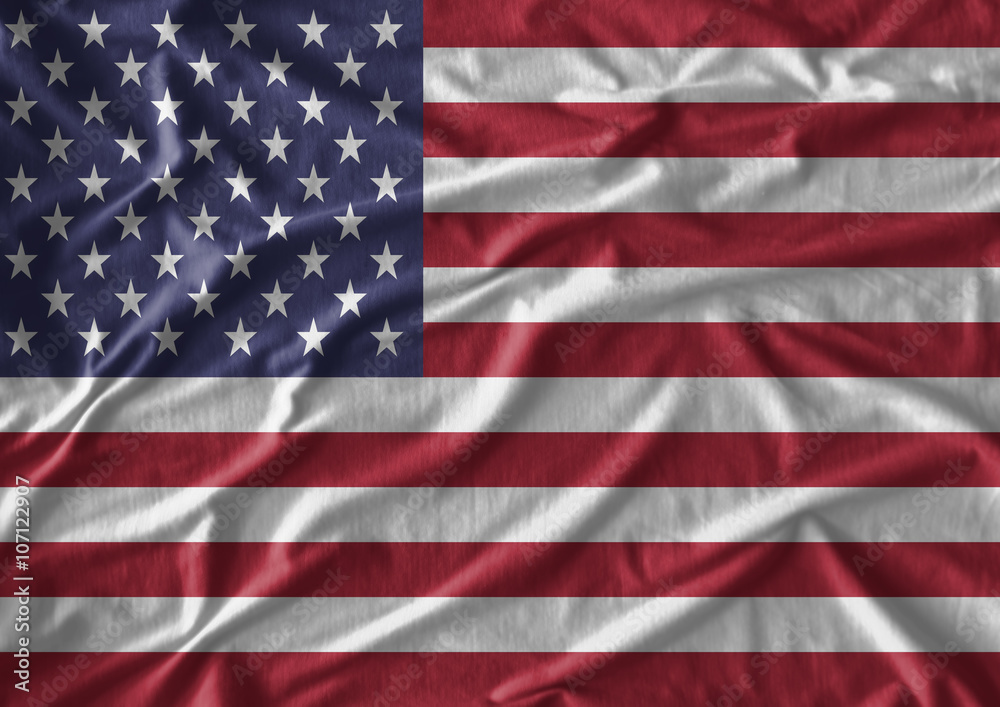 Waving flag of United States of America. Flag has real fabric texture