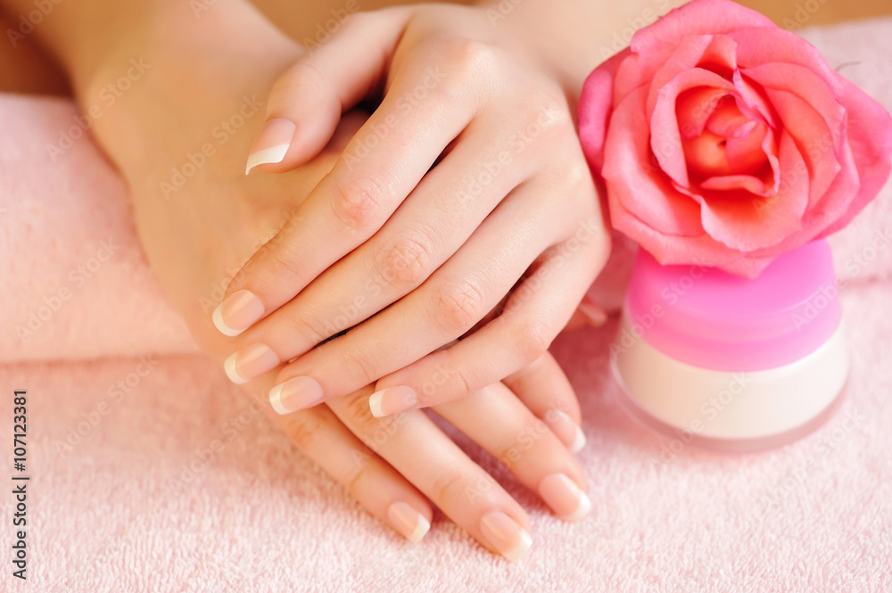 Closeup image of pink french manicure Closeup image of pink french manicure