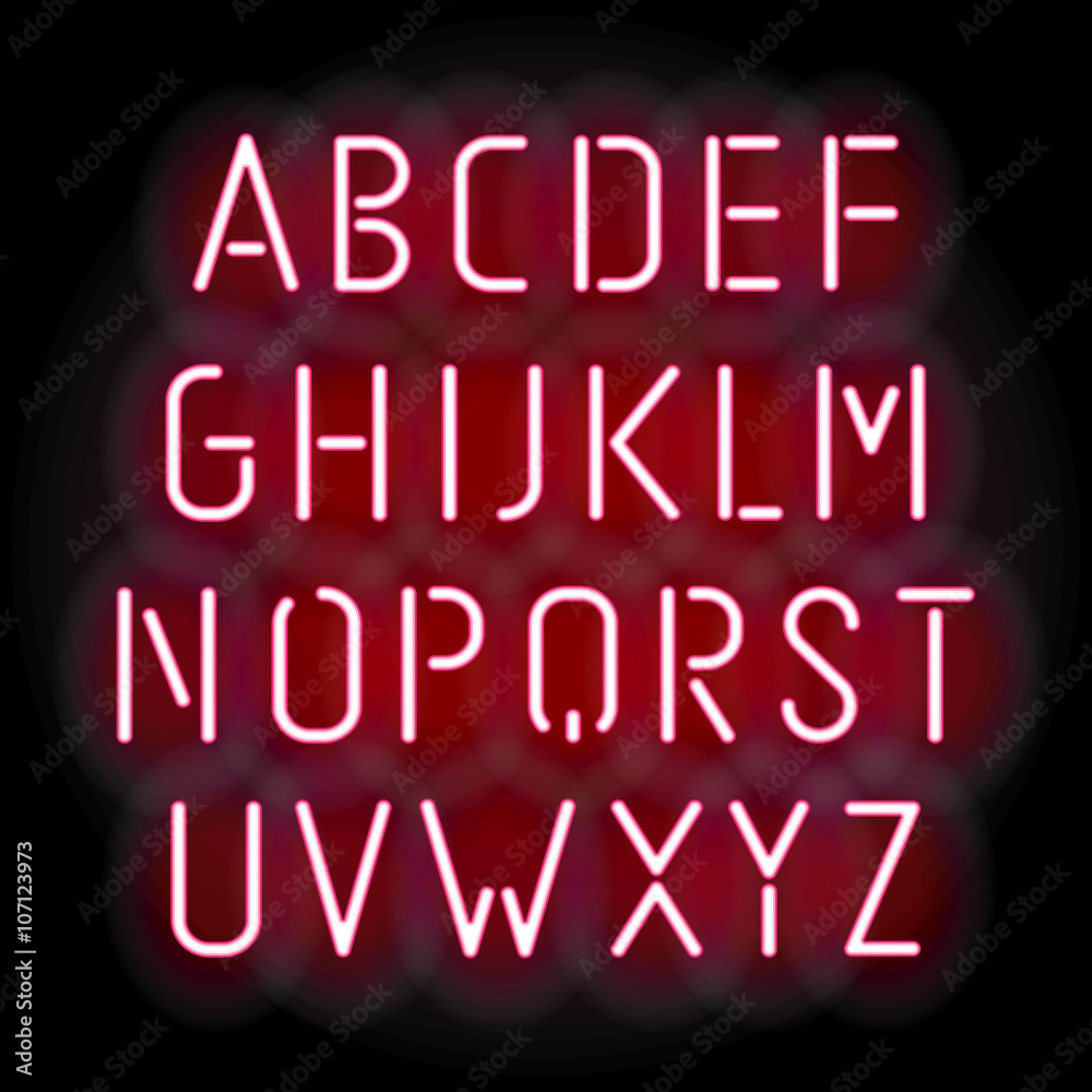 Pink neon font, vector illustration Pink neon font, vector illustration