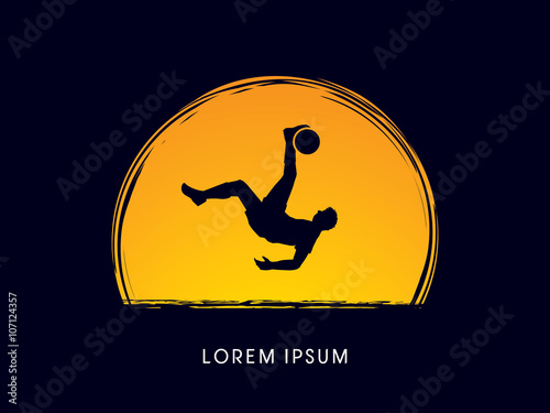 Soccer player hit the ball, Bicycle Kick designed on moonlight background graphic vector.