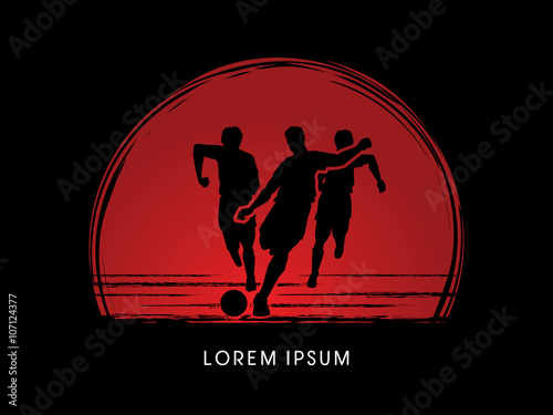 Soccer players, Running designed on sunset or sunrise background graphic vector
