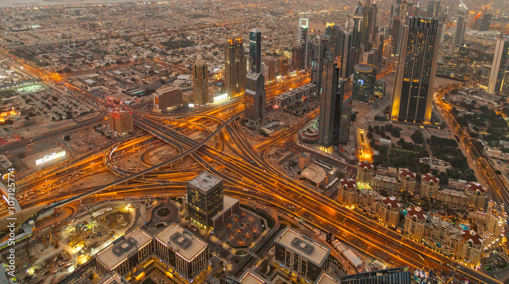Aerial vief of Sheikh Zayed Road  in Dubai