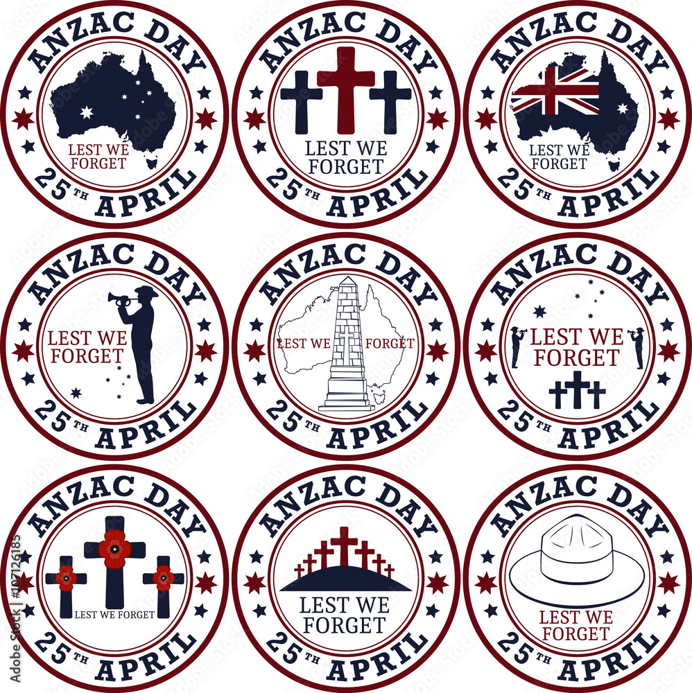 Anzac day. Greeting stamp set