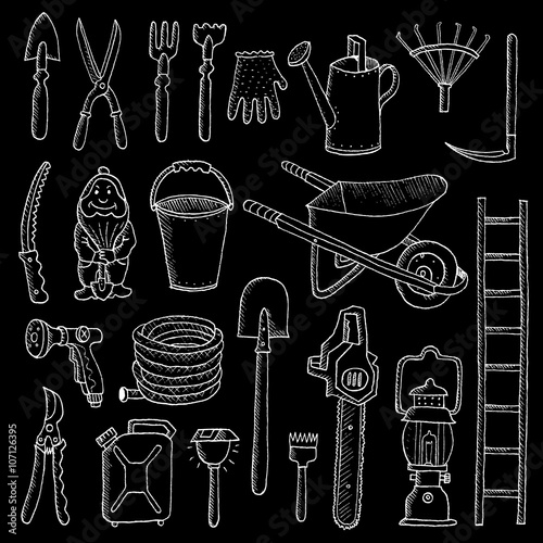 Hand drawn garden tools, Spring gardening, sketch