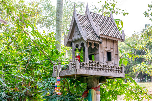 Thai traditional wooden spirit house