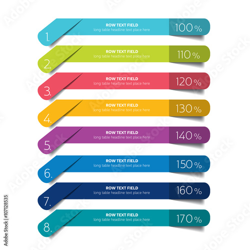 Table, schedule design template with 8 row. Vector banner.