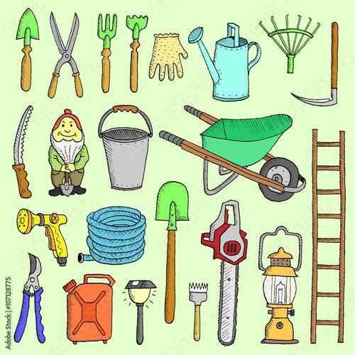 Hand drawn garden tools, Spring gardening, sketch