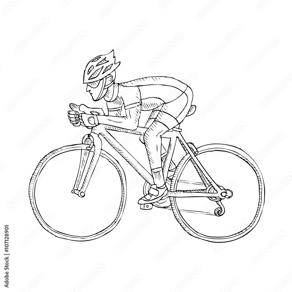 Naklejka premium Racing cyclist. Doodle.