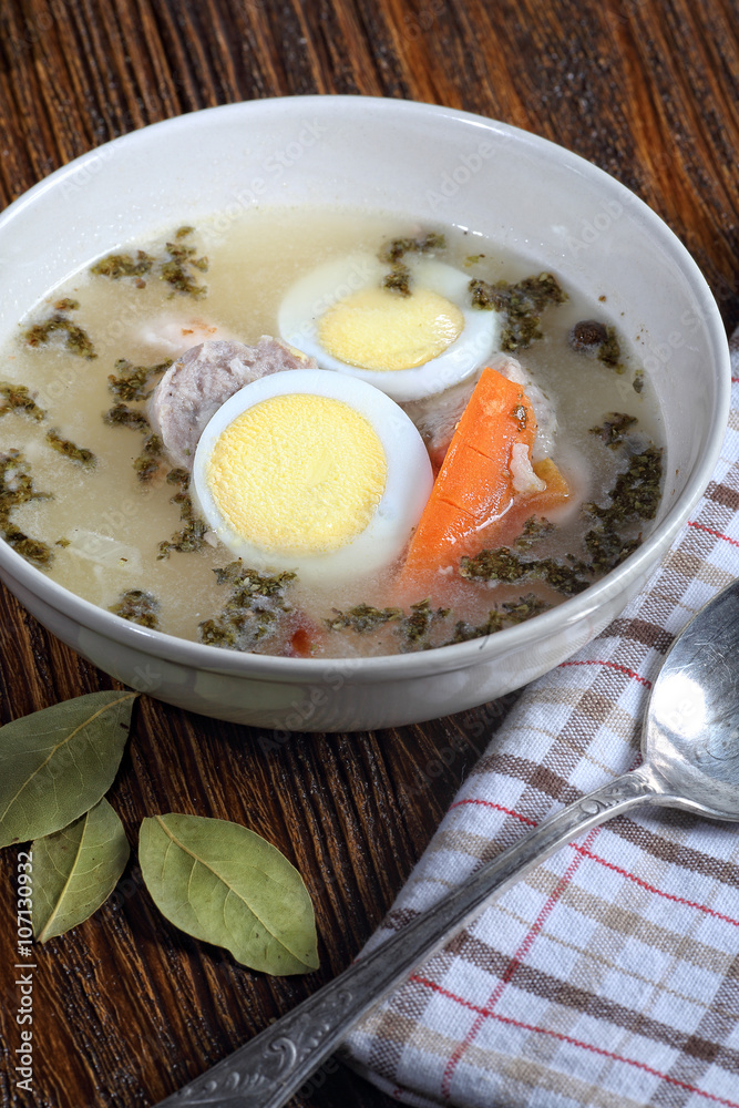 Aromatic White borsch with egg and sausage Aromatic White borsch with egg and sausage