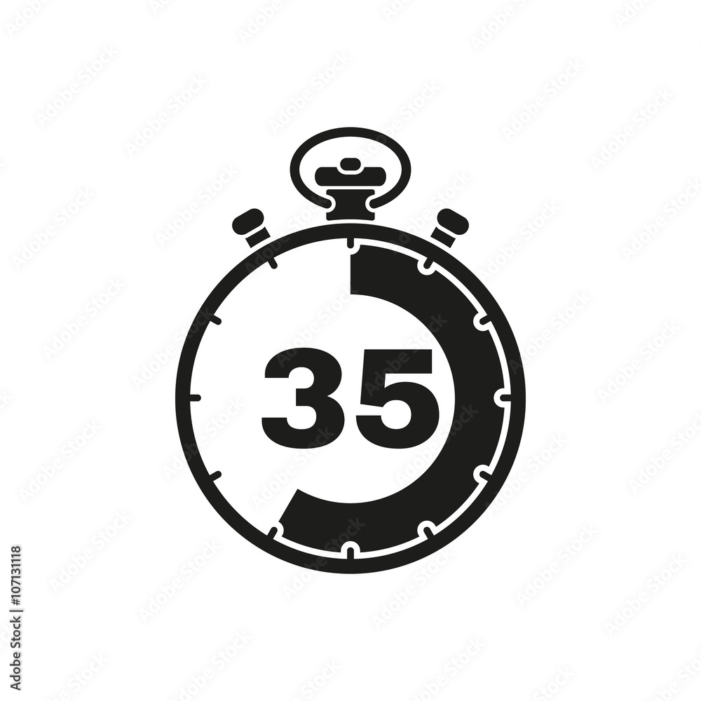 The 35 seconds, minutes stopwatch icon. Clock and watch, timer, countdown symbol. UI. Web. Logo. Sign. Flat design. App. The 35 seconds, minutes stopwatch icon. Clock and watch, timer, countdown symbol. UI. Web. Logo. Sign. Flat design. App.