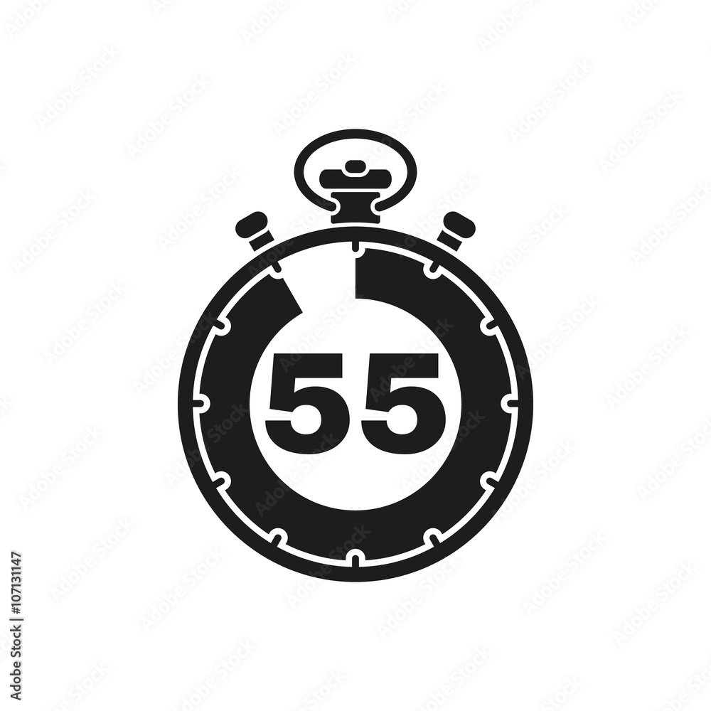 The 55 seconds, minutes stopwatch icon. Clock and watch, timer, countdown symbol. UI. Web. Logo. Sign. Flat design. App. The 55 seconds, minutes stopwatch icon. Clock and watch, timer, countdown symbol. UI. Web. Logo. Sign. Flat design. App.