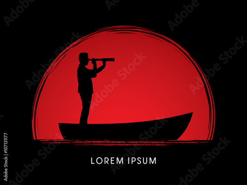 Telescope looking on Boat , vision designed on sunset or sunrise background graphic vector.
