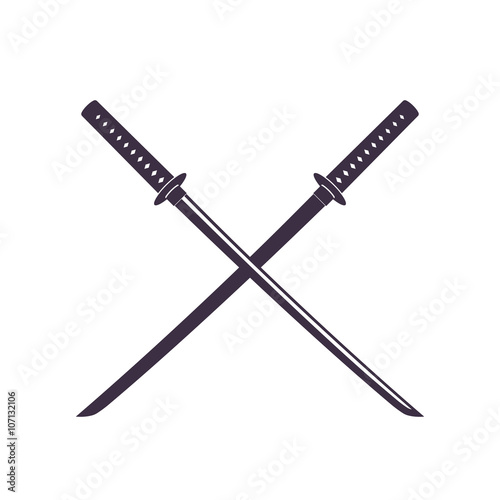 crossed japanese swords, katana, isolated on white, vector illustration