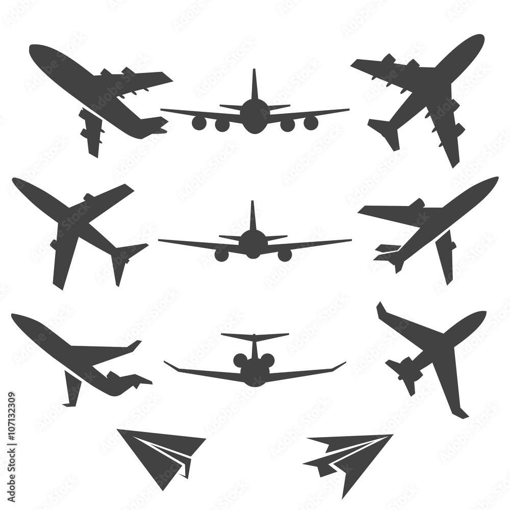 Plane icons. Black plane pictograms on white background. Vector illustration Plane icons. Black plane pictograms on white background. Vector illustration