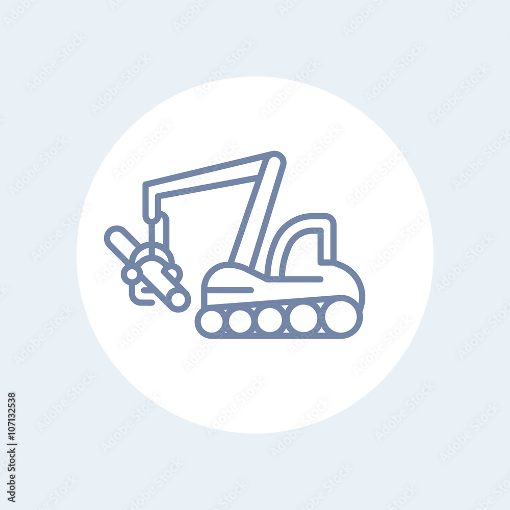 Forest harvester line icon, timber harvesting machine, tree harvester, vector illustration Forest harvester line icon, timber harvesting machine, tree harvester, vector illustration