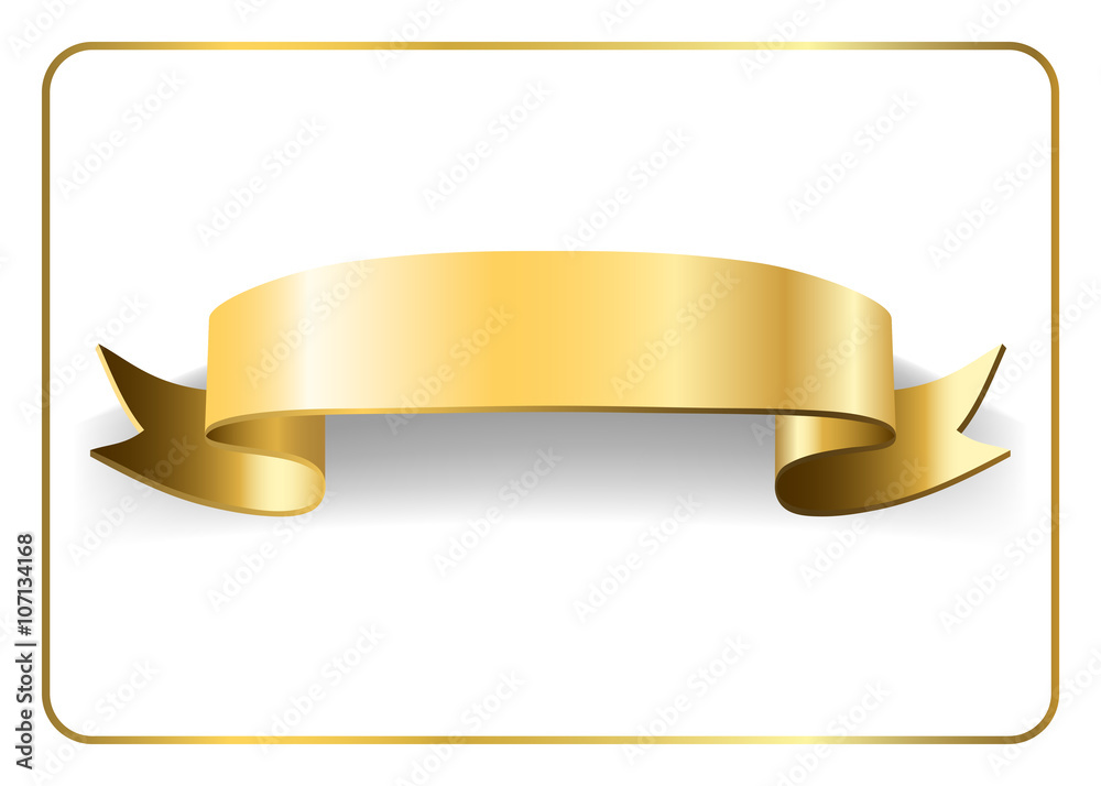Gold satin empty ribbon. Golden blank banner. Design decoration element, isolated on white background. Vintage retro style. Template flag, greeting, card. Symbol guarantee product. Vector illustration Gold satin empty ribbon. Golden blank banner. Design decoration element, isolated on white background. Vintage retro style. Template flag, greeting, card. Symbol guarantee product. Vector illustration