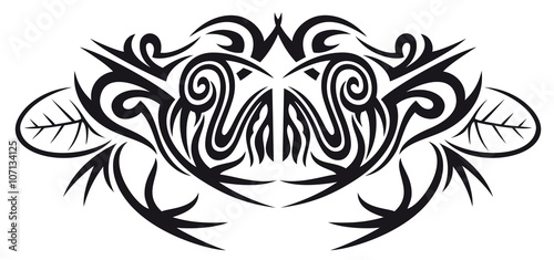 Frosch im Tribal Style mit Seerosenblättern. Mystisches Design mit symmetrischen Mustern und abstrakten Linien