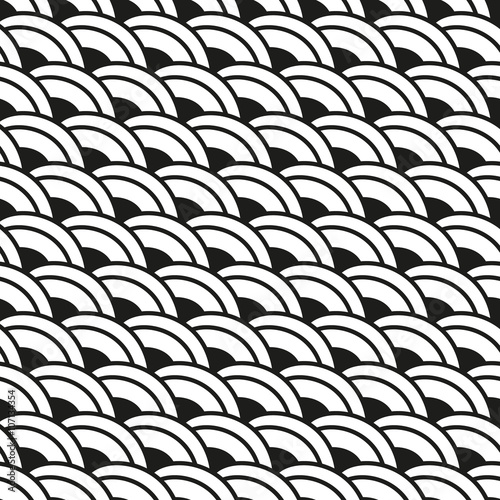 Seamless black and white pattern, squama, boho style. Repeating background. Cloth design, wallpaper, wrapping. Vector.