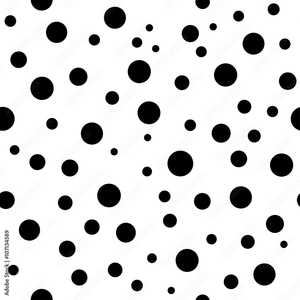 Polka dots seamless pattern. Black and white template. Abstract geometric round texture. Big and small circles. Retro Vintage. Design template wallpaper, wrapping, fabric, textile. Vector Illustration Polka dots seamless pattern. Black and white template. Abstract geometric round texture. Big and small circles. Retro Vintage. Design template wallpaper, wrapping, fabric, textile. Vector Illustration