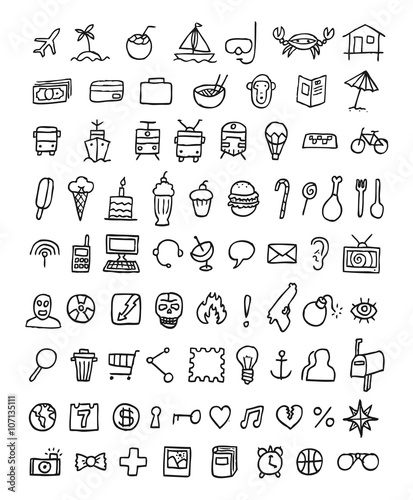 Doodle Icons Universal Set. Vector illustration. Isolated on a white background.