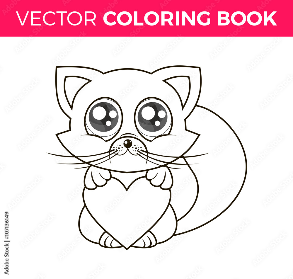 Coloring happy kitten with heart