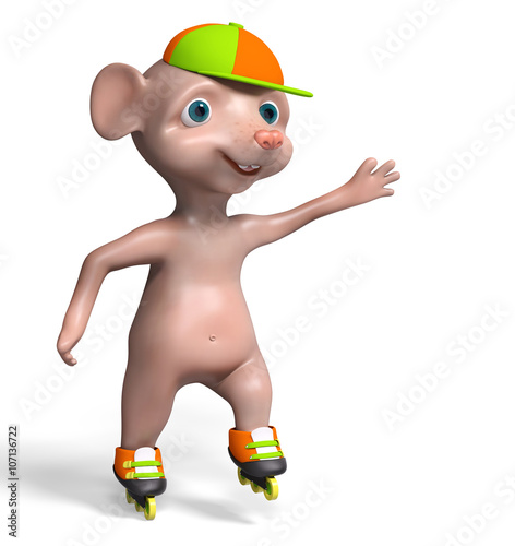 Roller skating mouse boy isolated 3d render photo