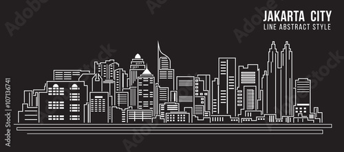 Cityscape Building Line art Vector Illustration design - Jakarta city