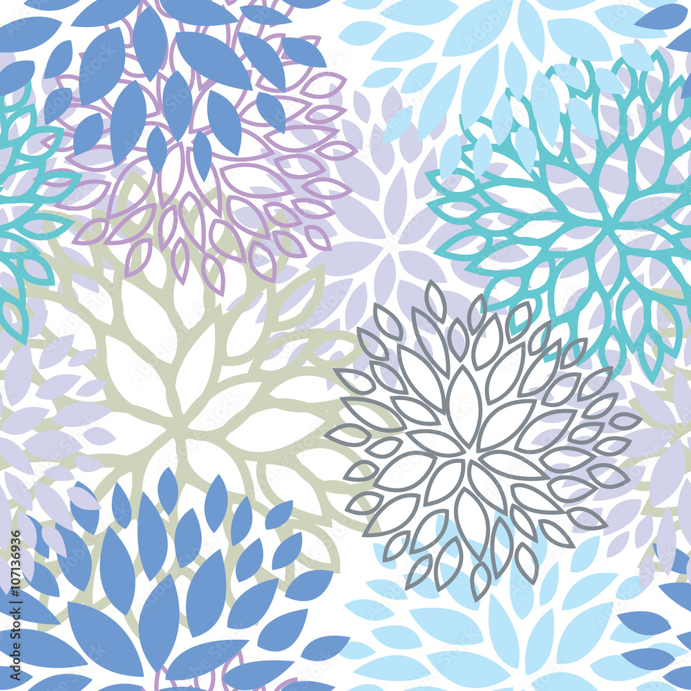 Fototapeta premium Cool color floral seamless pattern vector design
