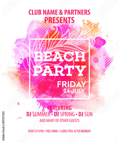 Hello Summer Beach Party Flyer. Vector Design 