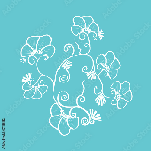 Illustration delicate white flower pattern The picture gentle white pattern of flowers on a turquoise background 