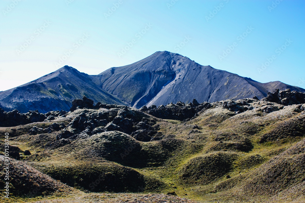 Icelandic landscape. Beautiful mountains and volcanic area with 