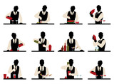 Set of silhouettes of a bartender prepares cocktails vector stoc