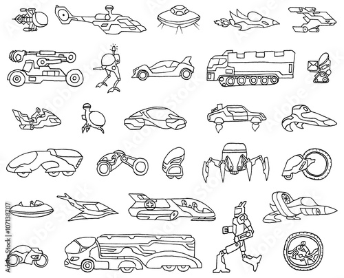 Transport of the future. Seamless pattern. Doodle. Vector.