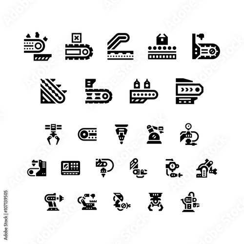 Set icons of conveyor and robotic industry