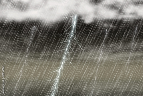 Vászonkép rain storm backgrounds with lightning in cloudy weather