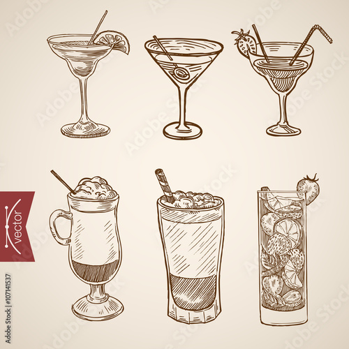 Coffee late cappuccino creme cocktail engraving vector vintage