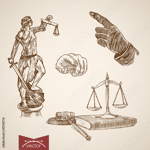 Law legal Themis Justice Lady scales engraving vintage vector