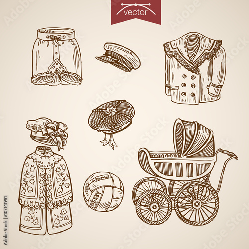 Victorian traditional children clothes engraving vintage vector