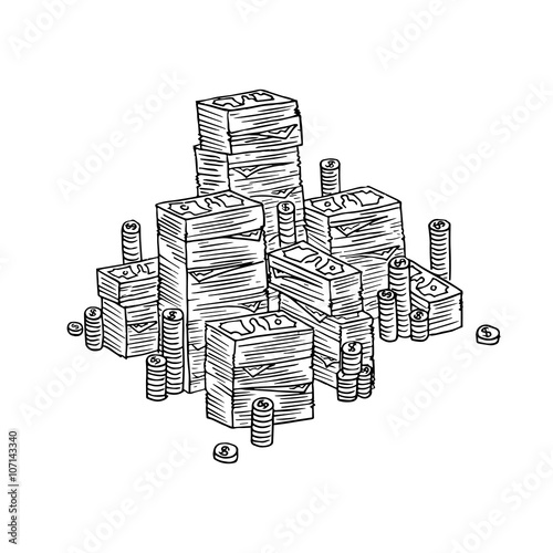 Stack of money in doodle style.