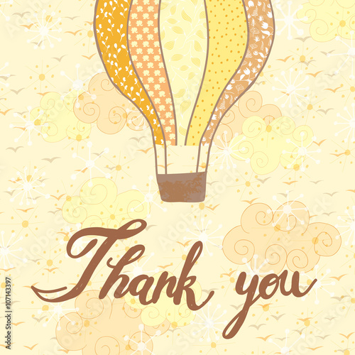 Greeting card Thank you with colorful balloon and hand-drawn text
