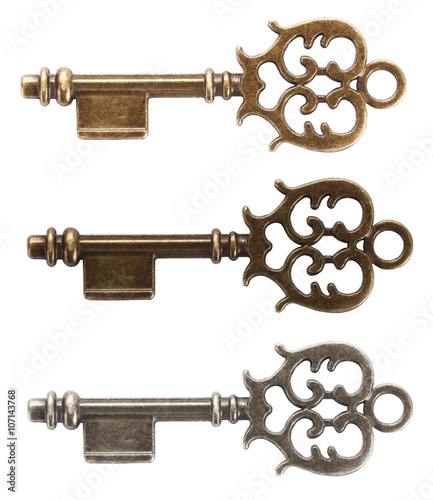 Old key made from gold, bronze or silver