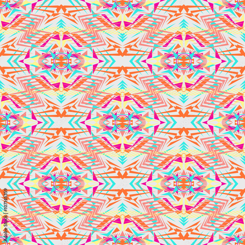 Vector seamless texture. Tribal geometric pattern. Electro boho color trend. Aztec ornamental style