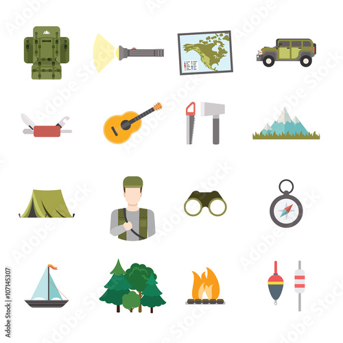 Travel tourism sightseeing accessory equipment flat vector