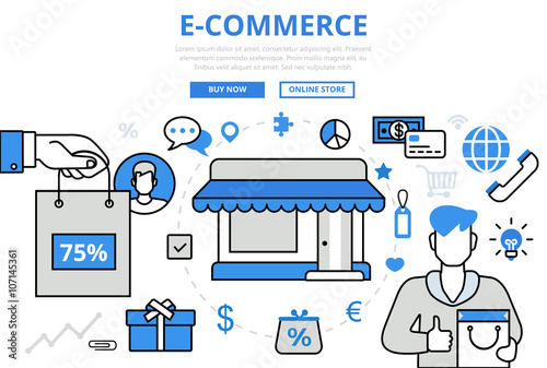 E-commerce electronic sale shop concept flat line art vector