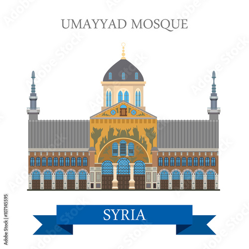 Umayyad Mosque in Damascus Syria vector flat attraction travel